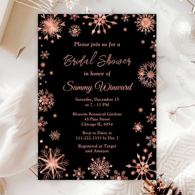 Invitación Rosa Gold Snowflakes Wind Bridal Shower (Subido por el creador)