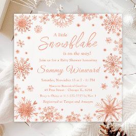Invitación Rosa Gold Snowflakes Winter Baby Shower