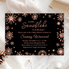 Invitación Rosa Gold Snowflakes Winter Baby Shower
