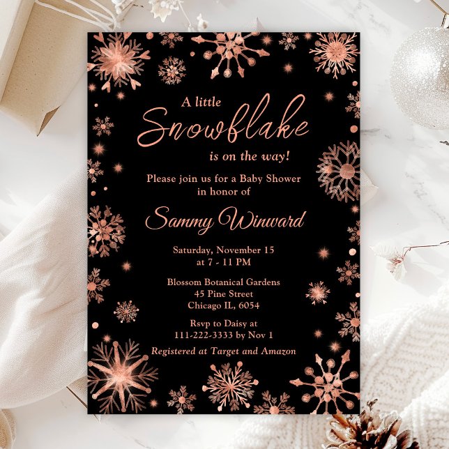 Invitación Rosa Gold Snowflakes Winter Baby Shower (Subido por el creador)