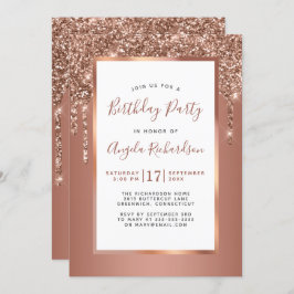 Invitación Rosa Gold Sparkle Purpurina Dris Fiesta de cumplea