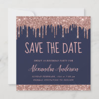 Rosa Gold Sparkle Purpurina Sweet 16 Save the Date