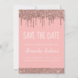 Invitación Rosa Gold Sparkle Purpurina Sweet 16 Save the Date
