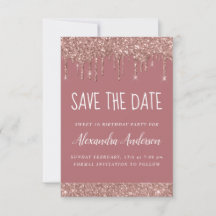 Rosa Gold Sparkle Purpurina Sweet 16 Save the Date