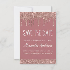 Invitación Rosa Gold Sparkle Purpurina Sweet 16 Save the Date