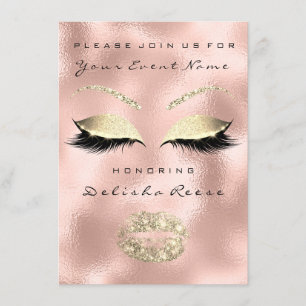 Invitación Rosa Gold Sparkly Lips Purpurina Sweet 16th Bridal