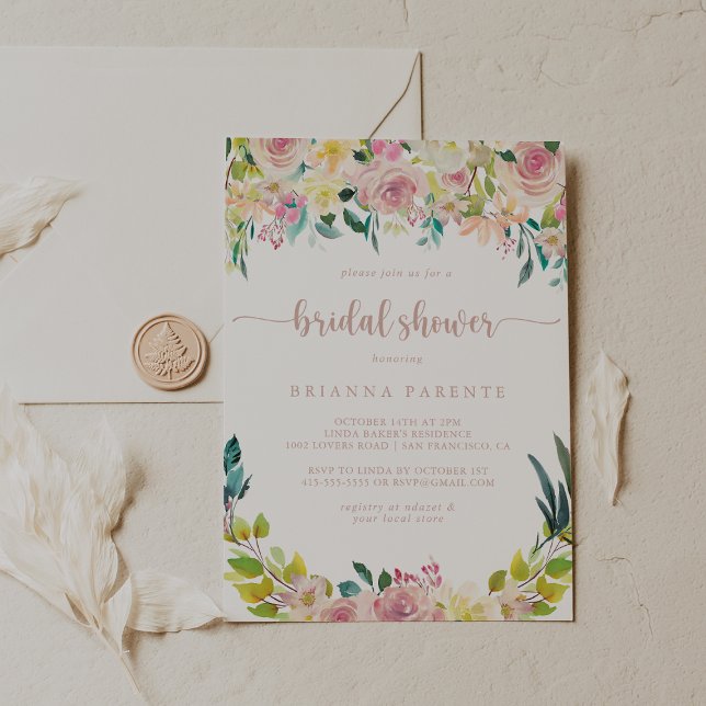 Invitación Rosa Gold Spring Floral Bridal Shower (Subido por el creador)