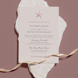 Invitación Rosa Gold Starfish Elegante Boda en Ocean Beach