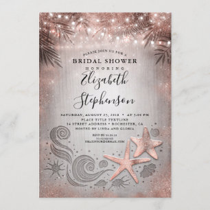 Invitación Rosa Gold Starfish Tropical Beach Bridal Shower