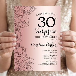 Invitación Rosa Gold Surprise Fiesta