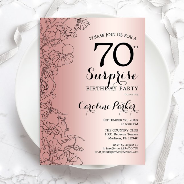 Invitación Rosa Gold Surprise Fiesta del 70 cumpleaños (Subido por el creador)