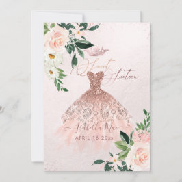 Invitación Rosa Gold Sweet Dieciséis Flores acuáticas Rubor