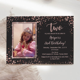 Invitación Rosa Gold Trendy Elegant 2º cumpleaños Chica Foto