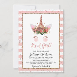 Invitación Rosa Gold Unicorn Princesa Baby Shower