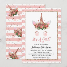 Invitación Rosa Gold Unicorn Princesa Baby Shower