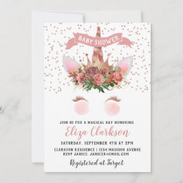 Invitación Rosa Gold Unicorn Princesa Baby Shower