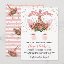 Invitación Rosa Gold Unicorn Princesa Baby Shower