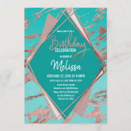 Invitación Rosa Gold Verde azulado Marble Verde Diamante Cump