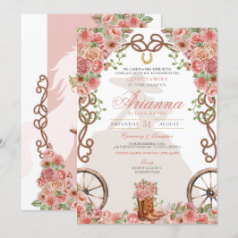 Invitación Rosa Gold Western Charra Ranchera Quinceañera