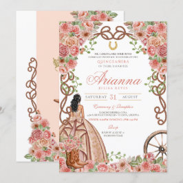 Invitación Rosa Gold Western Ranch Charra Quinceañera