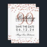 Invitación Rosa Gold White 90th Cumpleaños Fecha de Ahorro Co<br><div class="desc">Elegante diseño "Novena Fiesta de Cumpleaños" con el Rosa Purpurina Gold Faux Confetti Blanco y el nombre y el texto personalizado. Fácil de usar y fácil de personalizar. ¡Pida hoy!</div>
