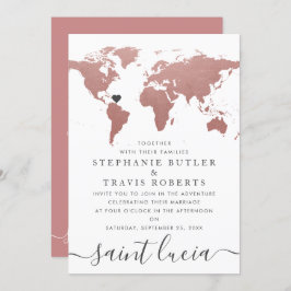 Invitación Rosa Gold World Map Boda de temas de viaje