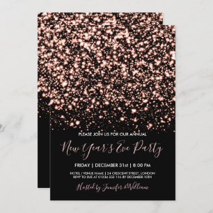 Invitación Rosa Gold y Black Glam Fiesta de Año Nuevo