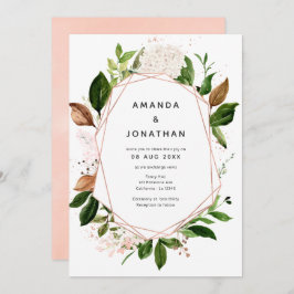 Invitación Rosa Gold y Boda de energía geométrica rosa Rubor