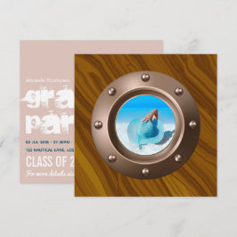 Invitación Rosa Gold y Rubor Nautical Graduation Photo Invi