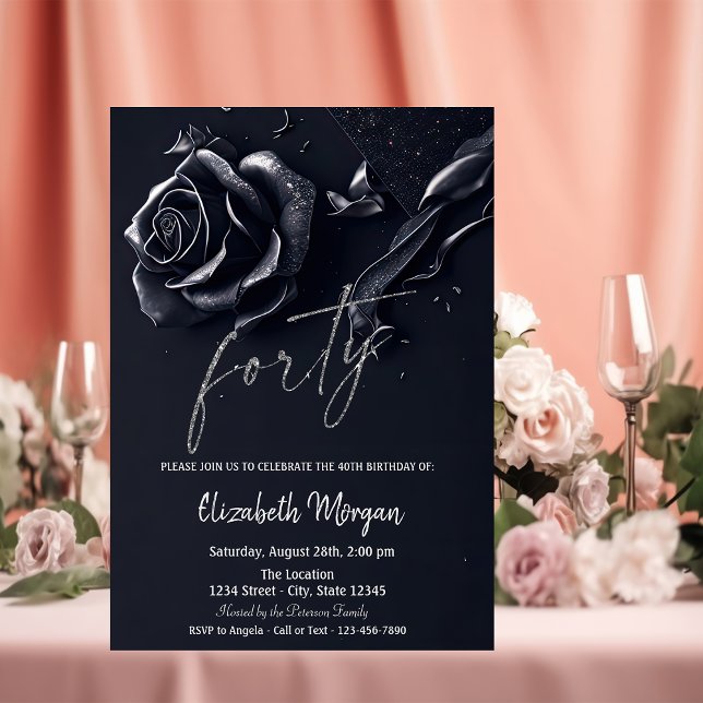 Invitación Rosa Gótica Azul Oscuro 40 Cumpleaños (Subido por el creador)