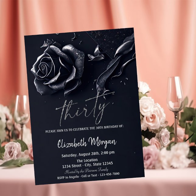 Invitación Rosa gótica azul oscuro cumpleaños 30 (Subido por el creador)