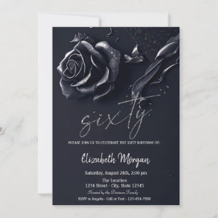 Invitación Rosa Gótica Azul Oscuro Cumpleaños 60