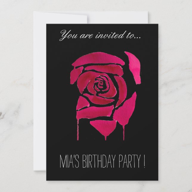 Invitación Rosa gótica fiesta de cumpleaños de chica adolesce (Anverso)