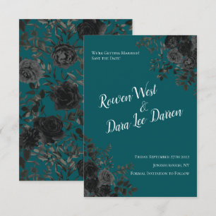 Invitación Rosa gótico elegante boda teal negro