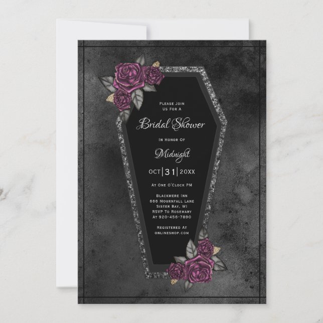 Invitación Rosa gótico elegante negro ducha de novia (Anverso)