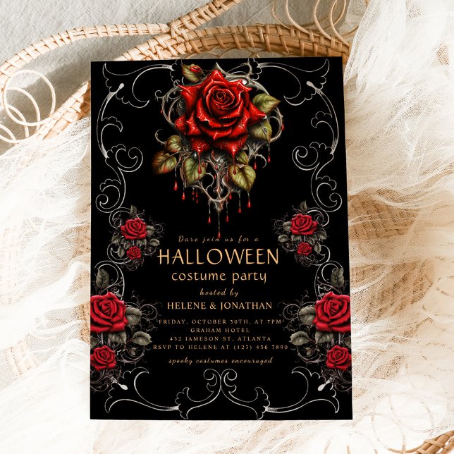Invitación Rosa gótico Fiesta de Halloween para Adultos Oscur (Gothic Rose Dark Adult Halloween Party Invitation)