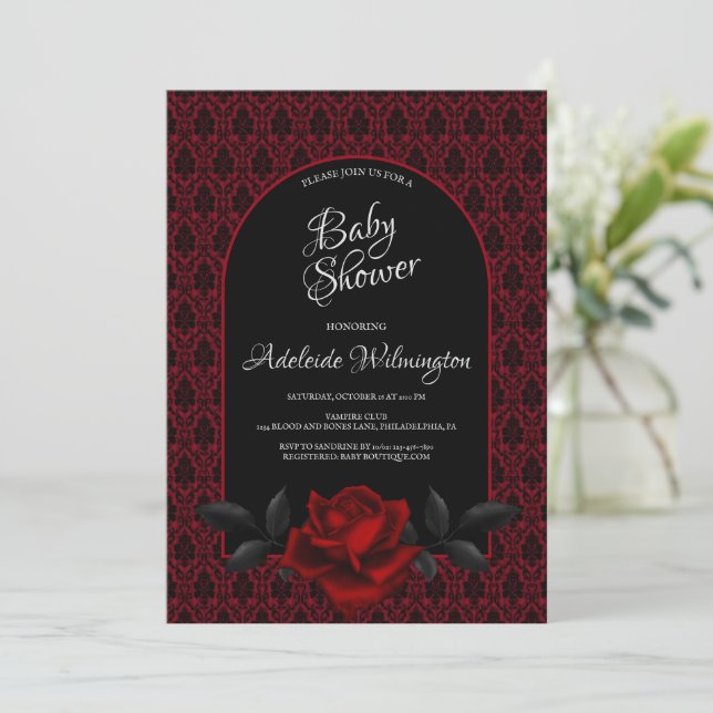 Invitación Rosa gótico oscuro Baby Shower (Anverso de pie)