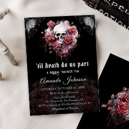 Invitación Rosa gótico oscuro cráneo Halloween ducha de novia