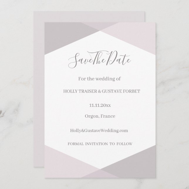 Invitación Rosa Gris Blanco Hexágono Salva La Fecha Boda (Anverso / Reverso)