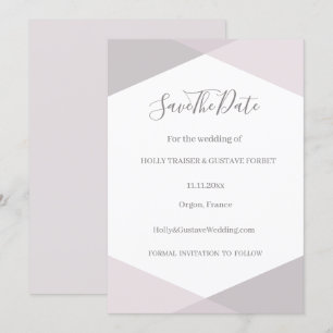 Invitación Rosa Gris Blanco Hexágono Salva La Fecha Boda