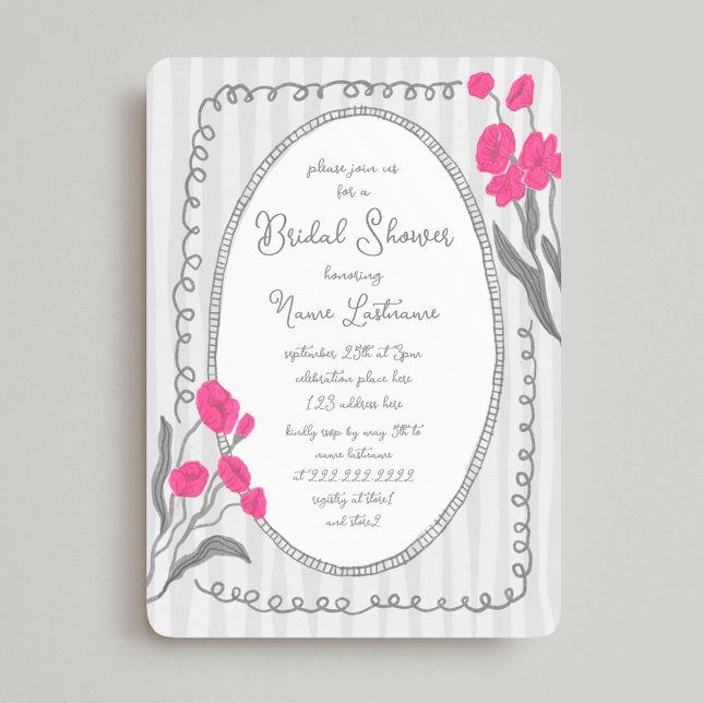 Invitación Rosa Gris Mano Whimsical Pintada Ducha Bridal (Subido por el creador)