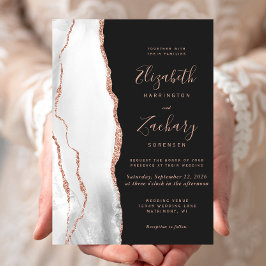 Invitación Rosa Gris moderno Agate de oro Boda negro