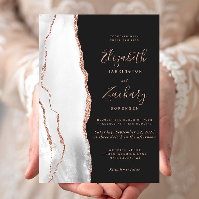 Invitación Rosa Gris moderno Agate de oro Boda negro (Subido por el creador)