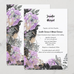Invitación Rosa gris morado mariposa moda elegante matrimonio