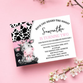 Invitación Rosa: ¿Has oído a la vaca del segundo cumpleaños d