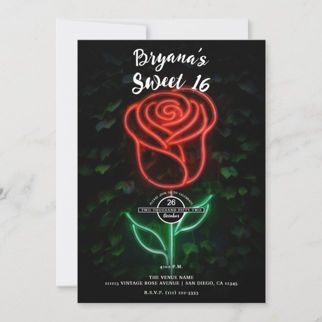 Invitación Rosa hiedra de luz de neón rojo brillante Dulces 1 (Anverso)