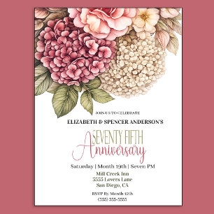 Invitación Rosa Hortensia Bonita 75 Aniversario