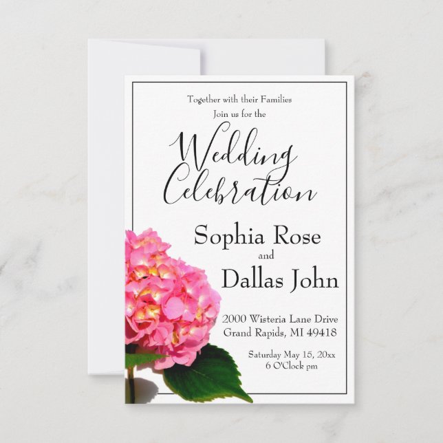 Invitación Rosa Hydrangea Boda de flores rosadas rosadas de c (Anverso)