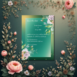 Invitación Rosa indio boda de flores esmeraldas y vegetación