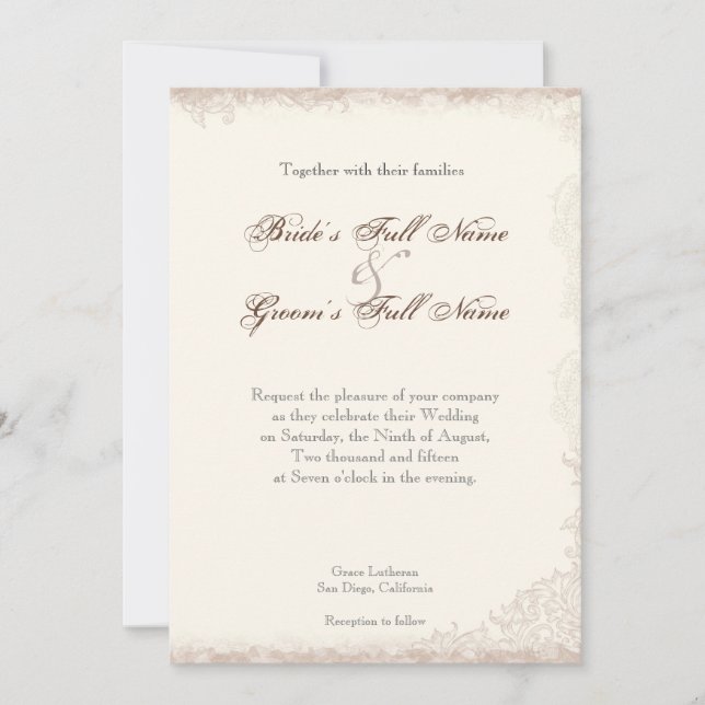 Invitación Rosa inglés antiguo Floral Swirl Boda (Anverso)